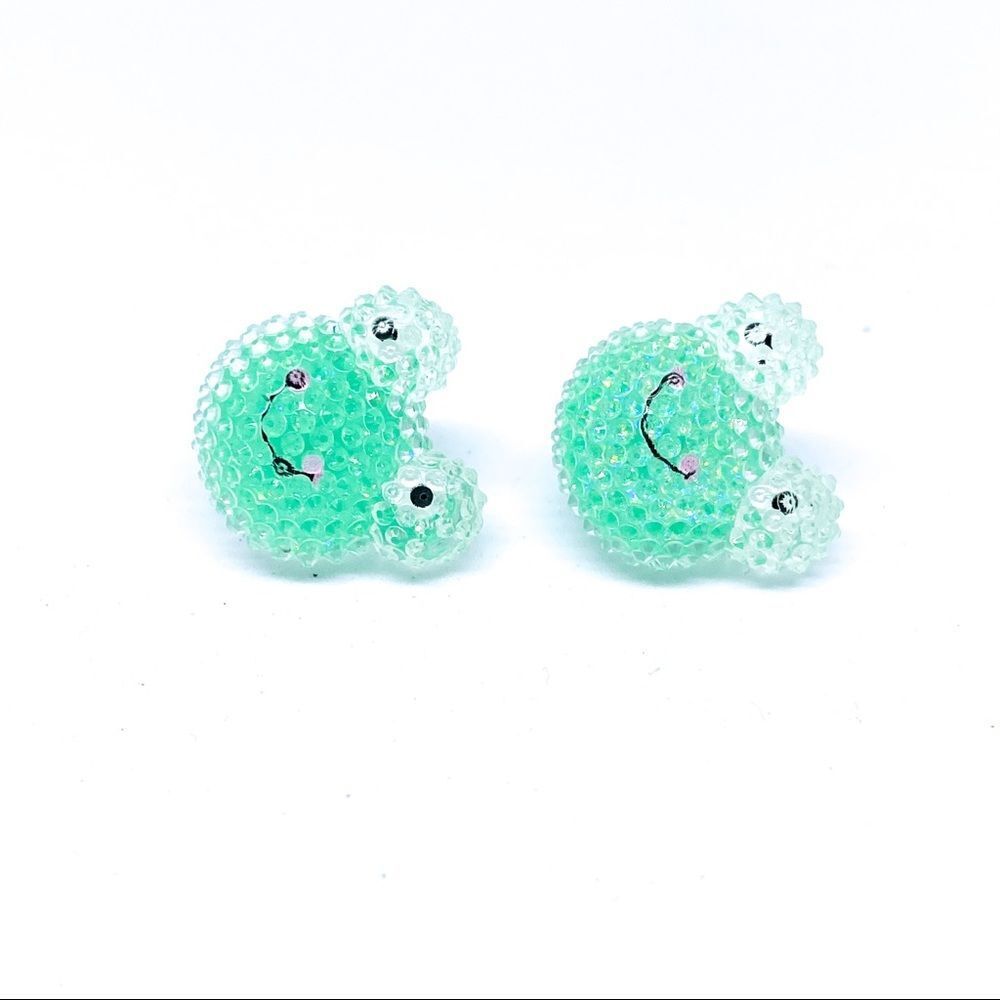 NWT Green Frog S915 Silver Post Earring